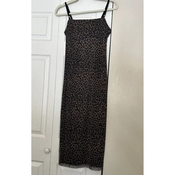 Vintage Y2K‎ Cheetah Print Maxi Midi Slip Dress Medium Brown Black Whimsygoth - Picture 9 of 13